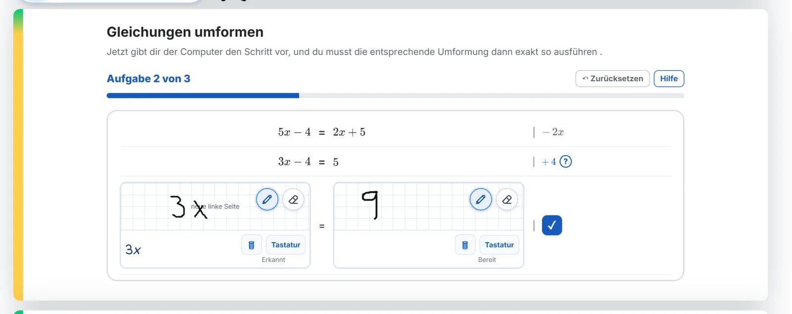 Handschriftliche Mathematikaufgabe mit direkter digitaler Erkennung